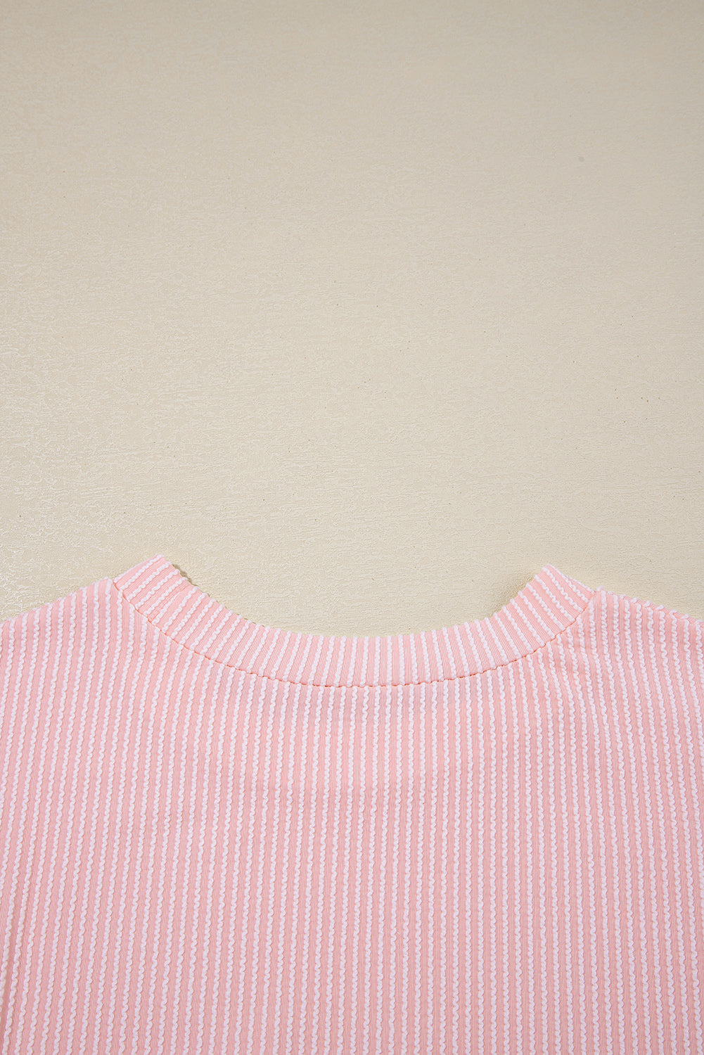 Pink Corded Colorblock Pocket Crew Neck T Shirt