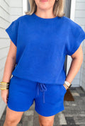 PLUS SIZE: Royal Blue textured Short Set