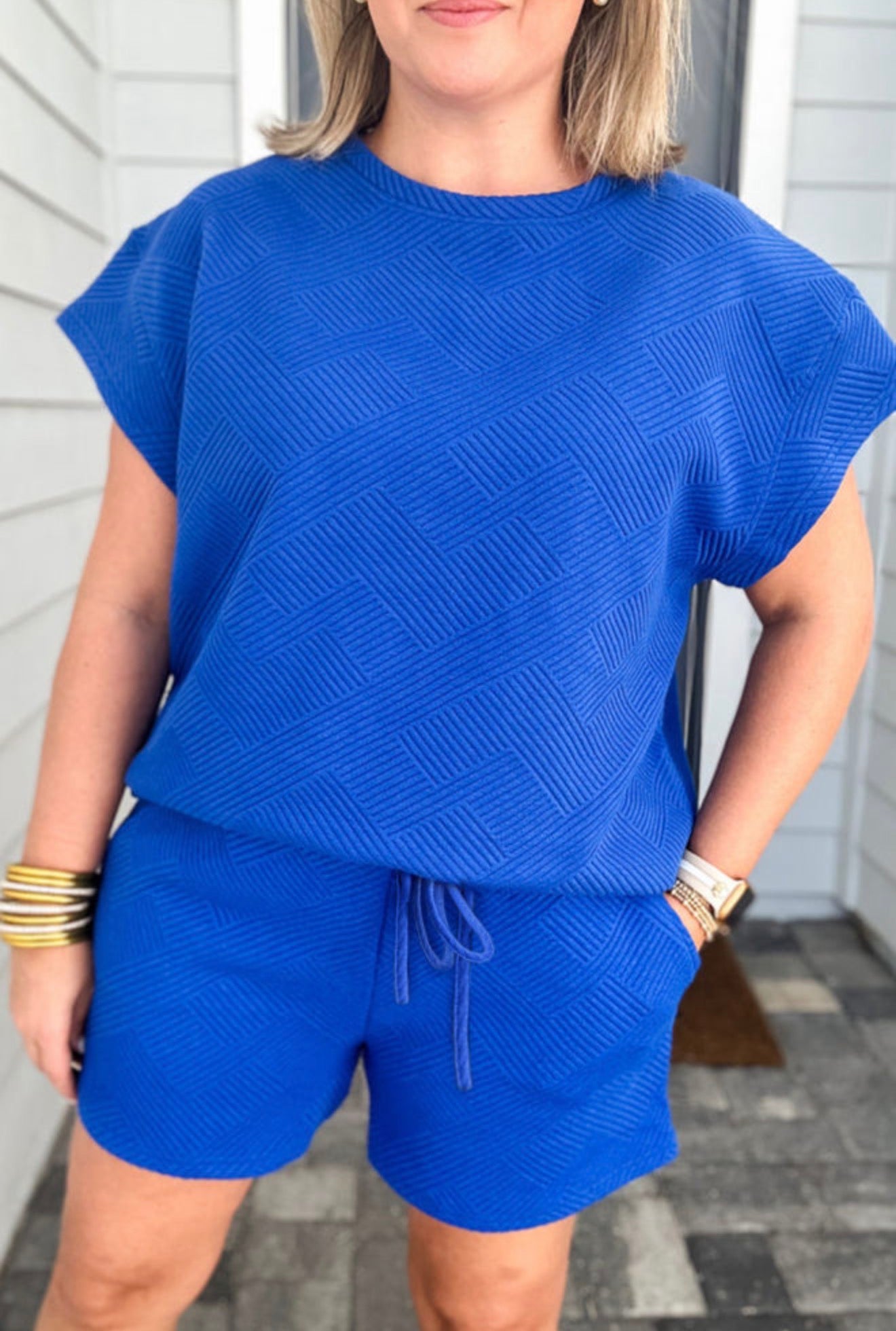 PLUS SIZE: Royal Blue textured Short Set