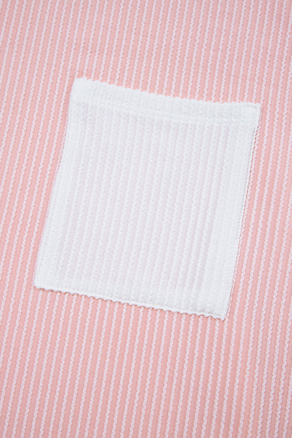 Pink Corded Colorblock Pocket Crew Neck T Shirt