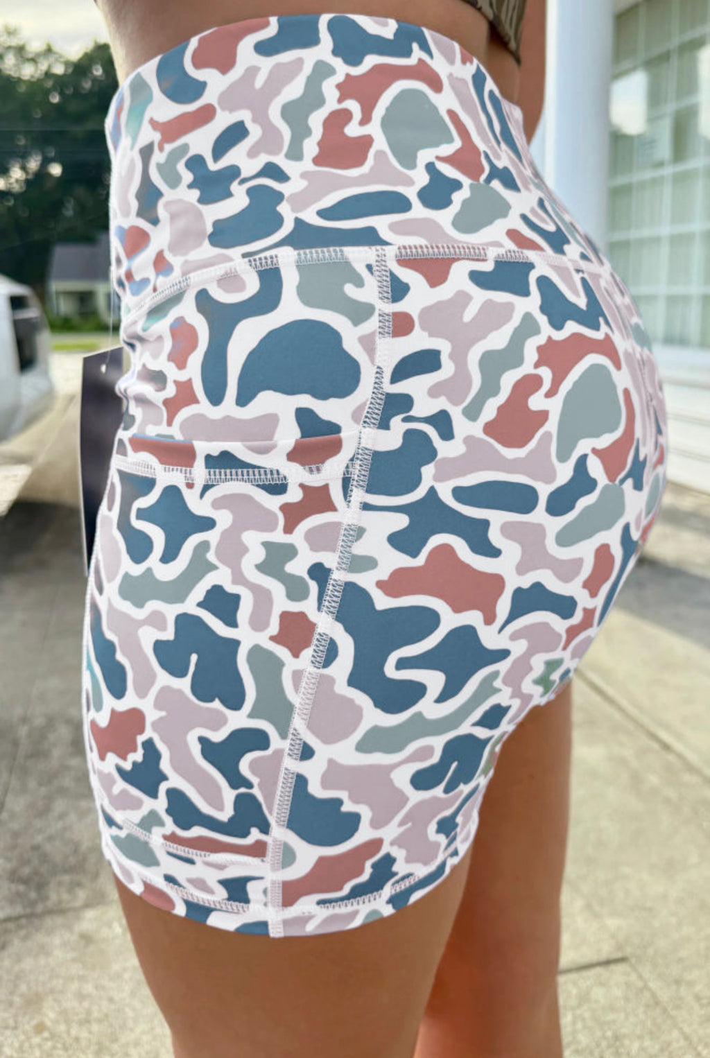 Blue Abstract Camo Bikers With Pockets