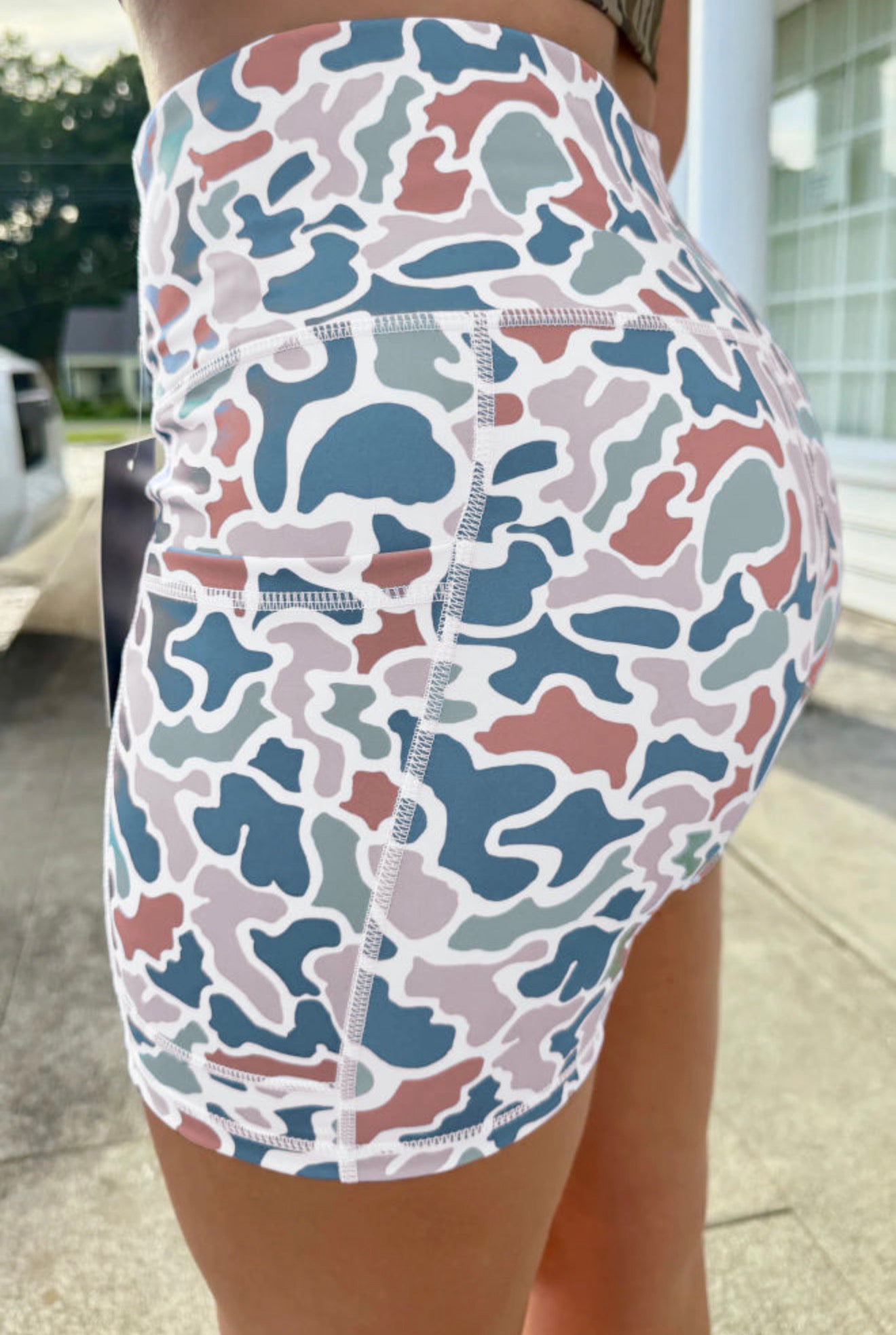 Blue Abstract Camo Bikers With Pockets