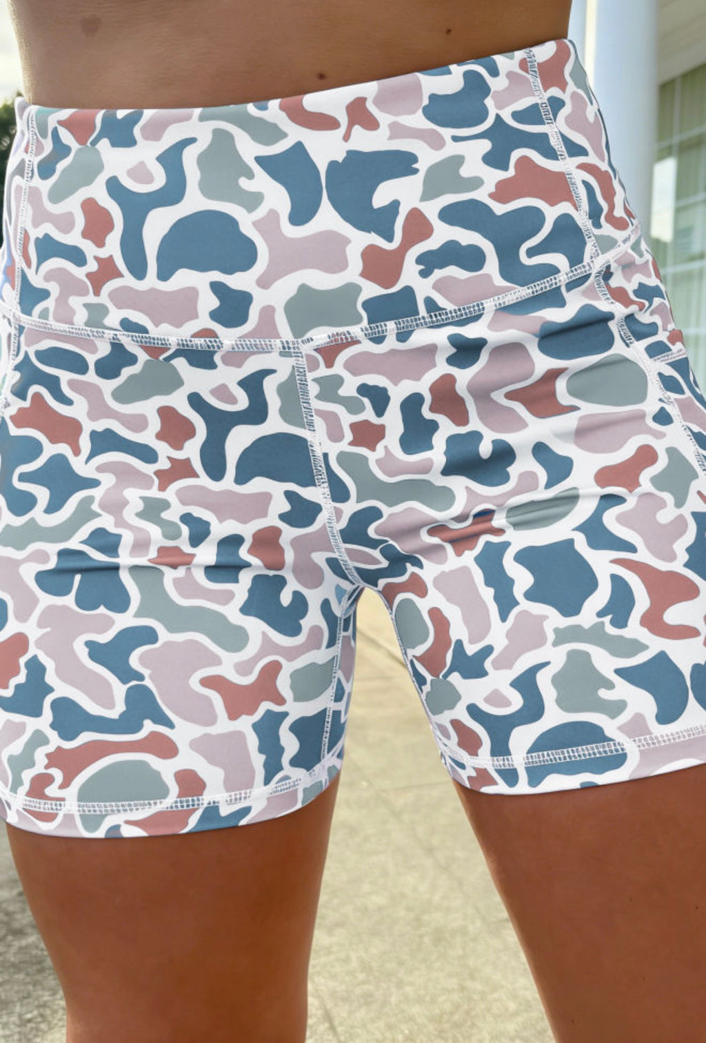 Blue Abstract Camo Bikers With Pockets