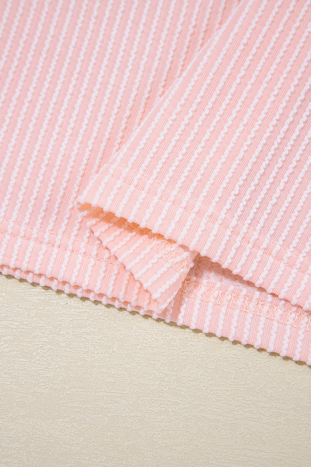 Pink Corded Colorblock Pocket Crew Neck T Shirt