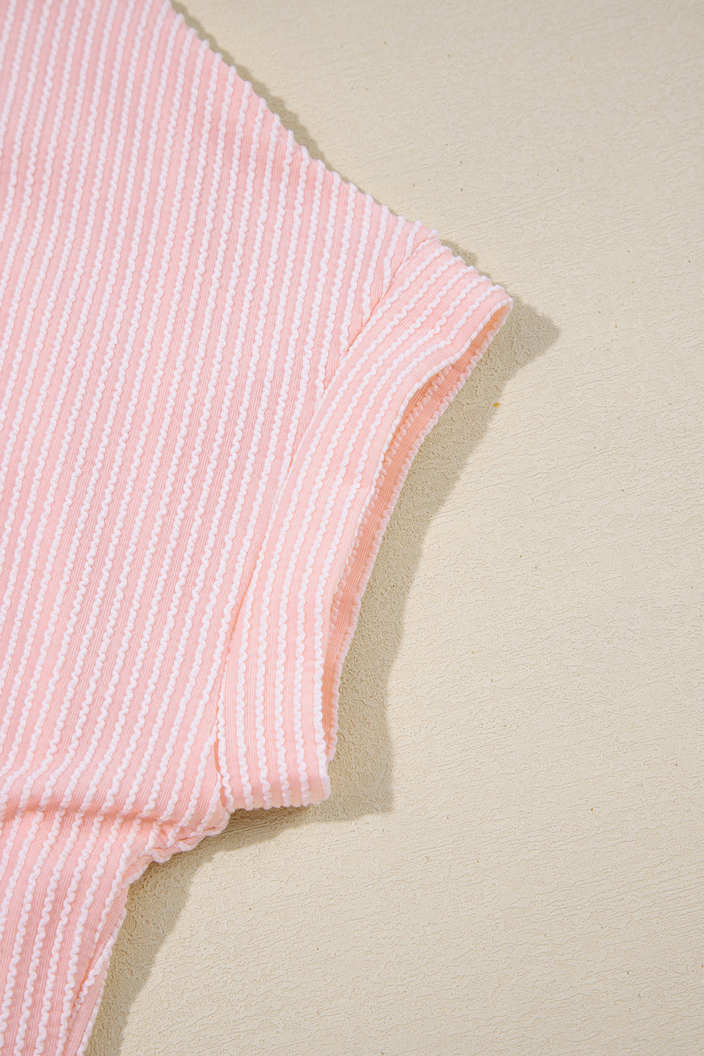 Pink Corded Colorblock Pocket Crew Neck T Shirt